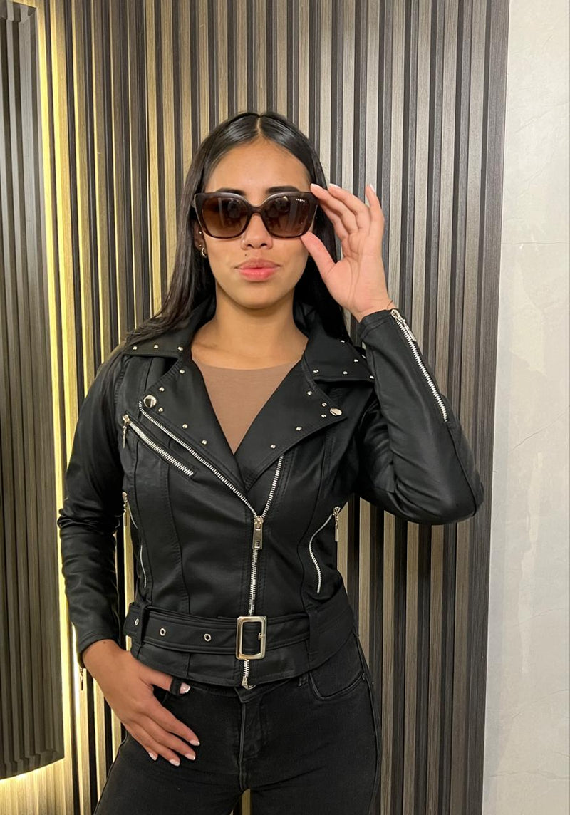 Chaqueta de Cuero Textil con Taches